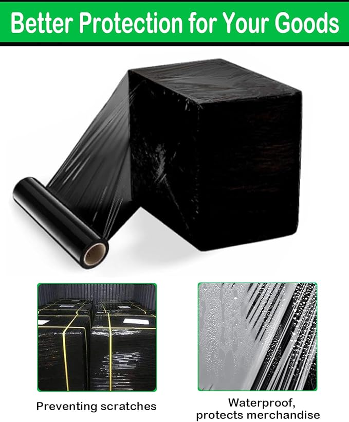 18" Black Stretch Wrap Roll, Heavy Duty 18in 1500ft Shrink Wrap Roll, 80 Gauge - Image 6