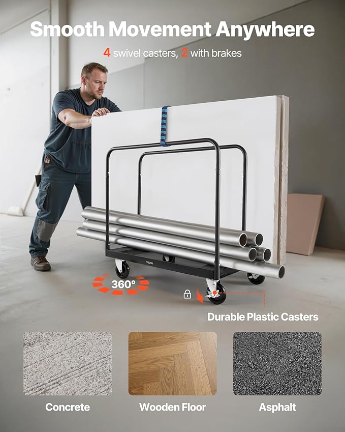 VEVOR Drywall Cart Dolly, 1800 lbs Load Capacity, Steel Panel Truck Cart - Image 4