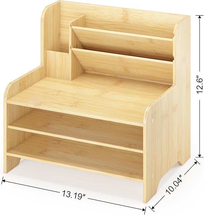 Bamboo Desk Organizer Mail Holder Countertop Letter Tray File Organizer - Image 5