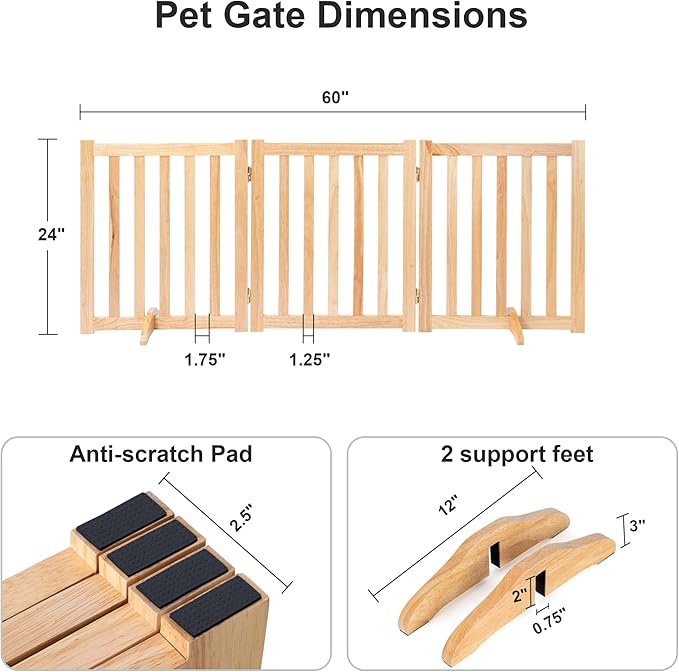 Freestanding Pet Gate, Solid Wood Folding Safety Fence Wooden Dog Gate - Image 2
