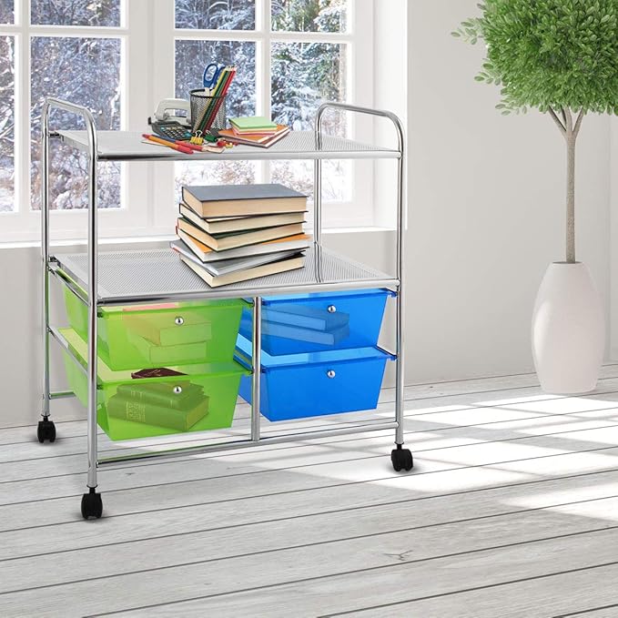 Giantex Rolling Storage Cart w/ 4 Drawers 2 Shelves Metal Rack Shelf Home - Image 2