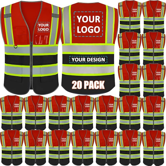 BeautyWill Custom Logo 10/20 Pack Safety Vest Class2 High Visibility Vest by BeautyWill