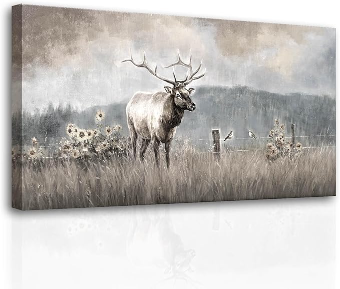ZHENGYIN Extra Wide Panoramic Elk Canvas Wall Art, Western Deer Meadow - Image 7