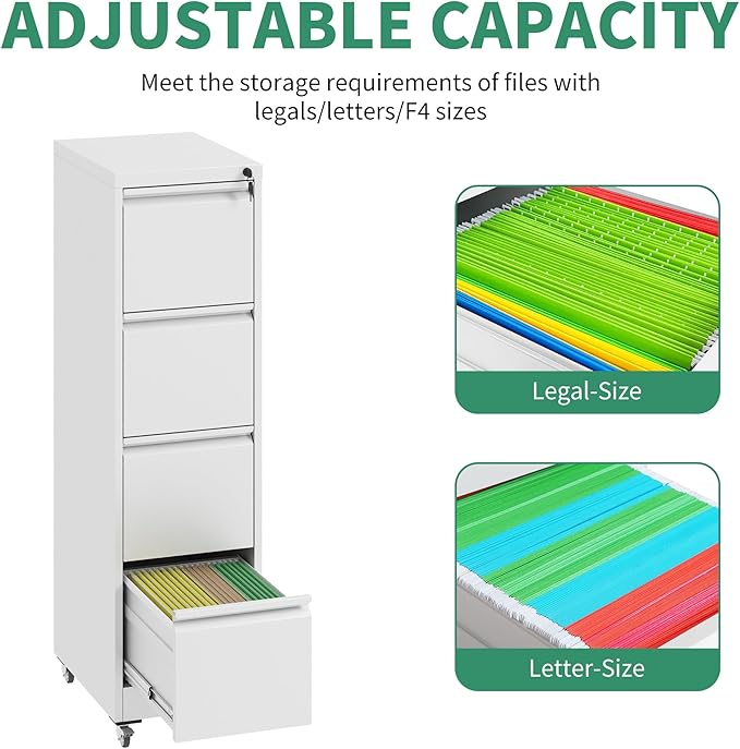 4 Drawer Mobile File Cabinet, Under Desk File Cabinet, Metal Filing Cabinets - Image 8