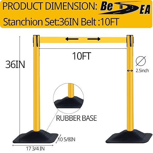 BESEA 4 Pack 36" Yellow Crowd Control Barriers - Image 2