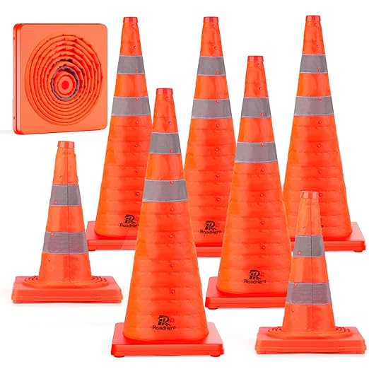 RoadHero 28 Inch 8 Pack Collapsible Traffic Cones, Parking Cones by RoadHeroUS