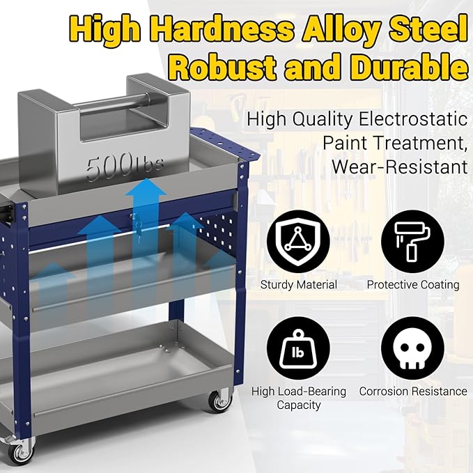 3 Tier Rolling Tool Cart on Wheels, 550 LBS Tool Cart - Image 4