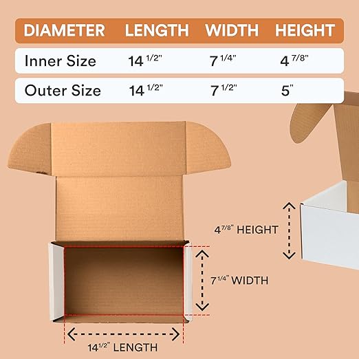 BOX USA 14" Deluxe Shipping Boxes, 14 1/2"L x 7 1/2"W x 5"H, Gifts or Bulk - Image 2