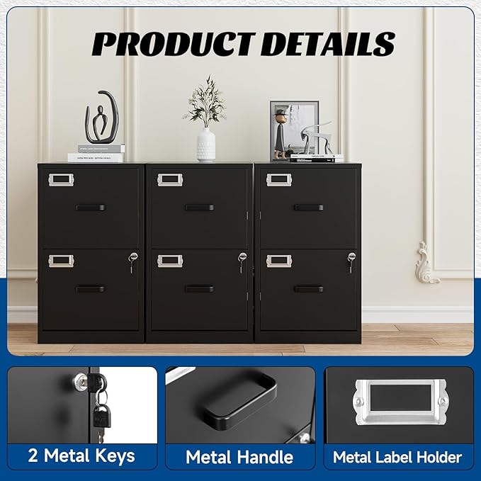 2 Drawers File Cabinet Metal Vertical Filing Cabinets Metal Lockable Storage - Image 5