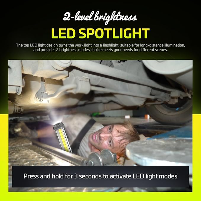 ​​WARSUN 2PC Rechargeable 1500LM COB LED Work Light-Magnetic Hands-Free Trouble - Image 8