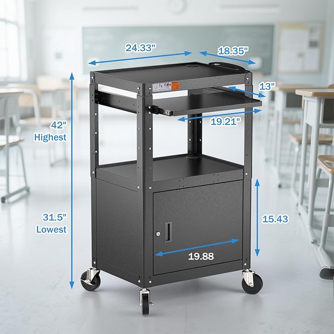 Steel Large AV Cart with Locking Cabinet - Image 3
