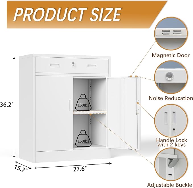 Metal Storage Cabinet with Drawer, Adjustable Shelf File Cabinet Cabinet with - Image 3