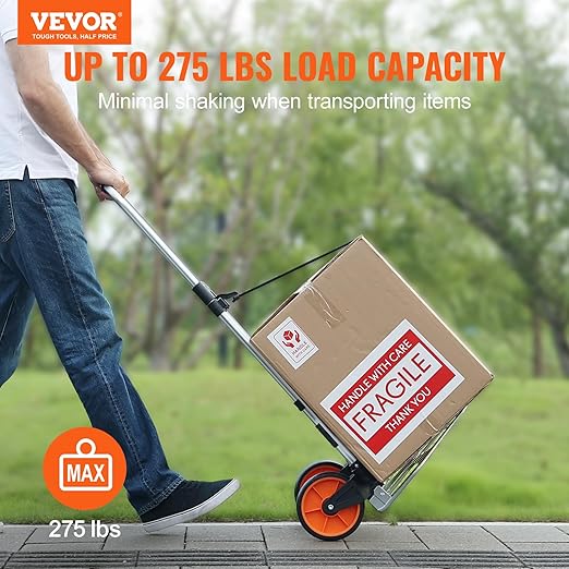 VEVOR Folding Hand Truck and Dolly, 275 Lbs Capacity, Aluminum Foldable Cart - Image 2