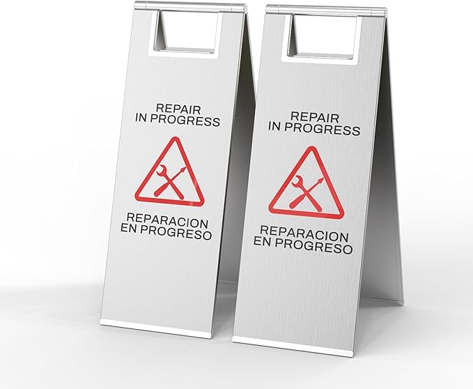 2 Pcs Maintenance Work in Progress Floor Sign, 24 Inch Stainless Steel Repair by CrazyAnt