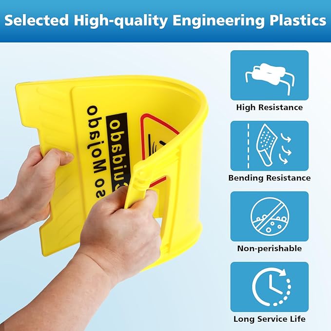 4-Pack Caution Wet Floor Sign, 17.5" Height, Bright Yellow Double-Sided Folding - Image 2