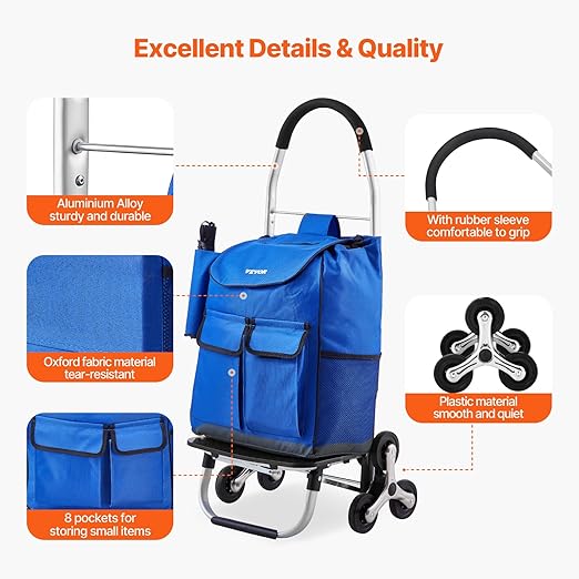 VEVOR Stair Climber Cart, 36L Capacity, Grocery Cart Laundry Stair Climbing - Image 6