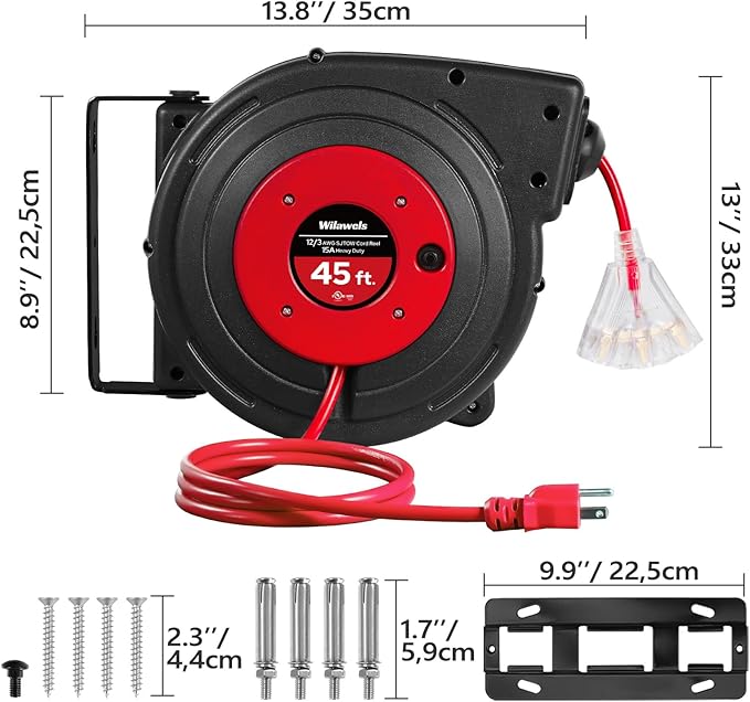 Retractable Extension Cord Reel, 45 FT Heavy Duty Power Cord, 12AWG/3C SJTOW - Image 9