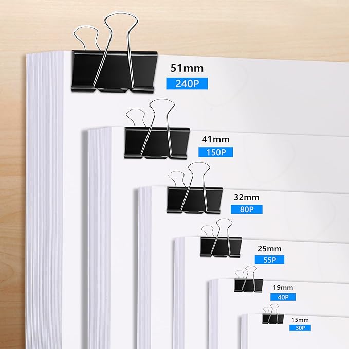 208 PCS Binder Clips Assorted Sizes, Metal Large Binder Clips Bulk, 6 Size - Image 3