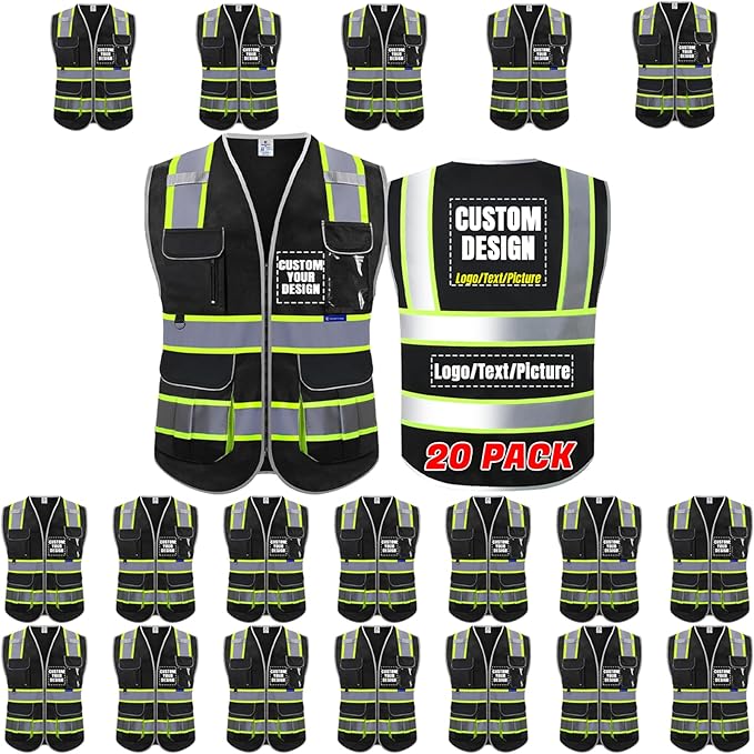 BeautyWill Custom Logo 10 Pockets Safety Vest Class2 ANSI Certified High by BeautyWill