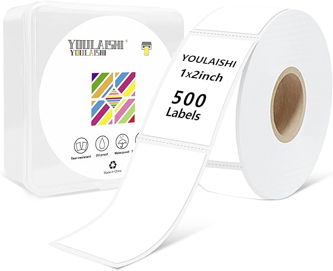 1X2 inch Label Stickers Roll for Thermal Printer 500PCS White Colored Removable by YOULAISHI