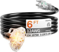 6 ft 12 Gauge 3 Outlet Extension Cord Splitter by Deeklify