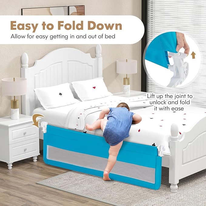 BABY JOY Bed Rails for Toddlers, Upgraded Swing Down Bed Guard w/Safety Strap - Image 2