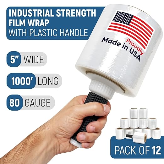 5" x 1000’ Industrial Strength Stretch Wrap, Ready to Use Pack of 12 Mini Rolls - Image 2