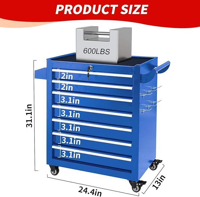 7-Drawer Tool Chest with Wheels & Drawers, Toolbox Organizer Storage - Image 2