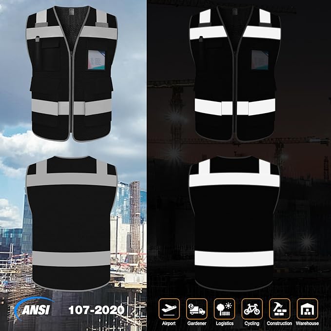 TCCFCCT Mesh Safety Vest for Men Women 5 Pockets Reflective Vest - Image 2