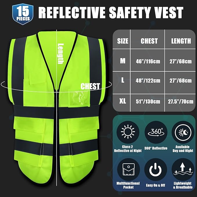JaGely 15 Pack Reflective Safety Vests - Image 2