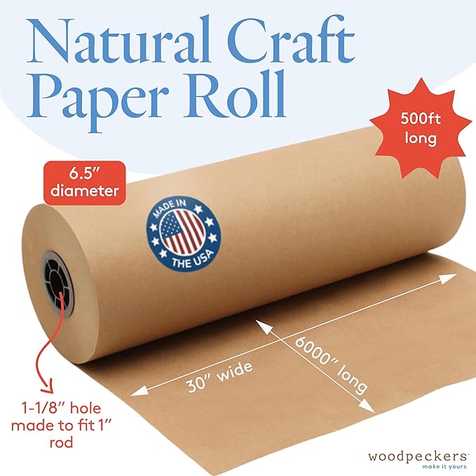 Woodpeckers Brown Kraft Paper Roll 30 inch Wide, 6000 inch Long, 1 Roll - Image 2