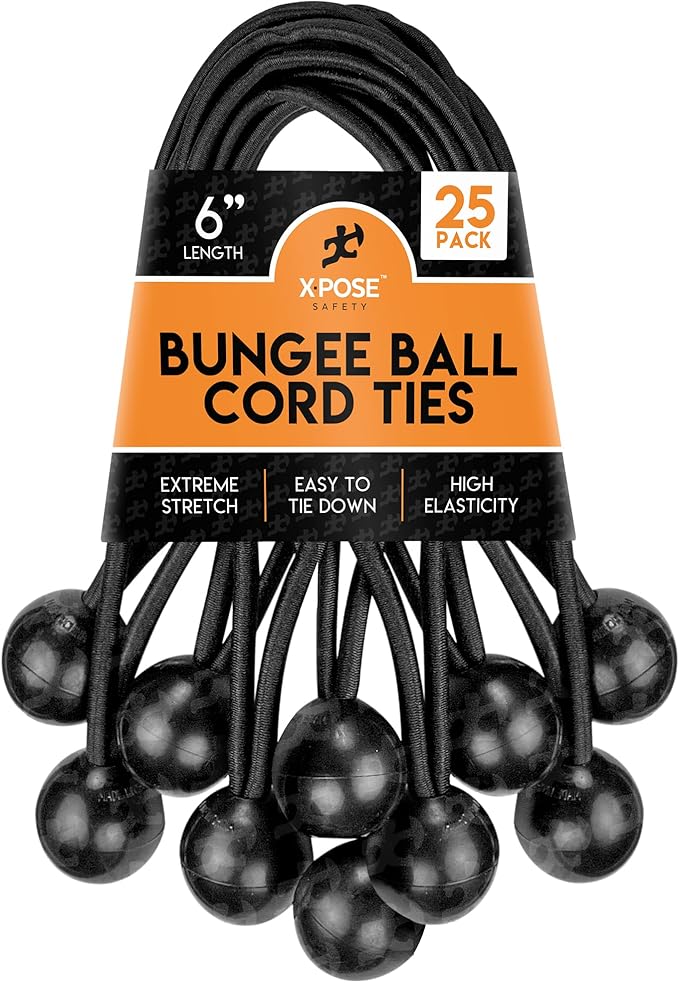 Xpose Safety Bungee Ball Cords 6" 25 Pack Heavy Duty Black Stretch Rope by XposeSafety
