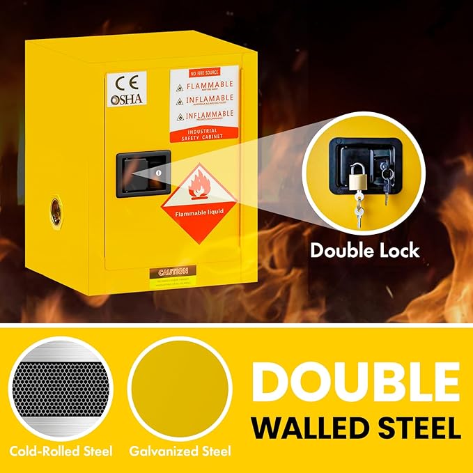 Flammable Storage Cabinet 34"x34"x65", 90 Gallon Chemical Safety Cabinet - Image 5