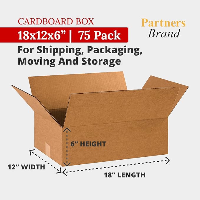 Partners Brand 18x12x6 Corrugated Cardboard Boxes, Storage Box - Image 2