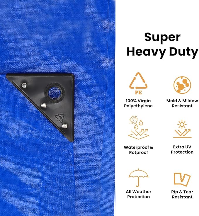 WHITEDUCK 12' x 20' Super Heavy Duty Poly Tarp Thick 16 Mil, Waterproof 100% UV - Image 2