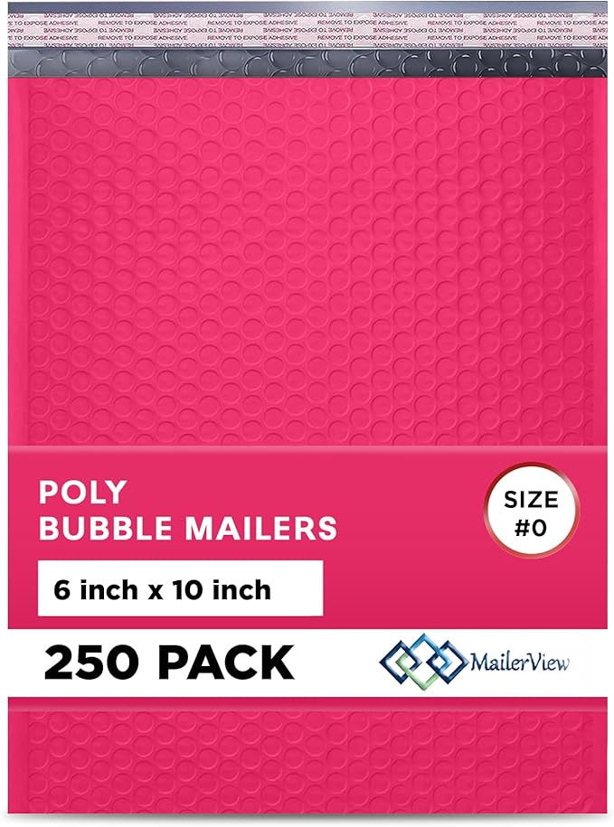 Fuchsia Small Poly Bubble Mailers 6x10 inch #0 | Self Seal Padded Envelopes | by MAILERVIEW