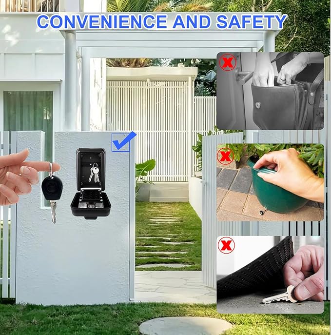 Key Lock Box, 12-Digit Code, Weatherproof Wall Mount, Large Capacity 5-8 Keys - Image 2