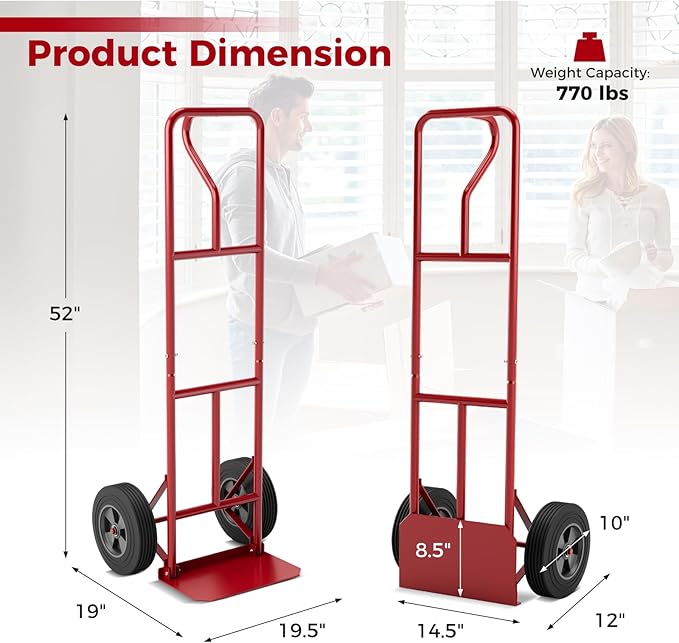 Goplus Hand Truck, P-Handle Hand Truck Dolly w/770LBS Capacity, Vertical Loop - Image 6