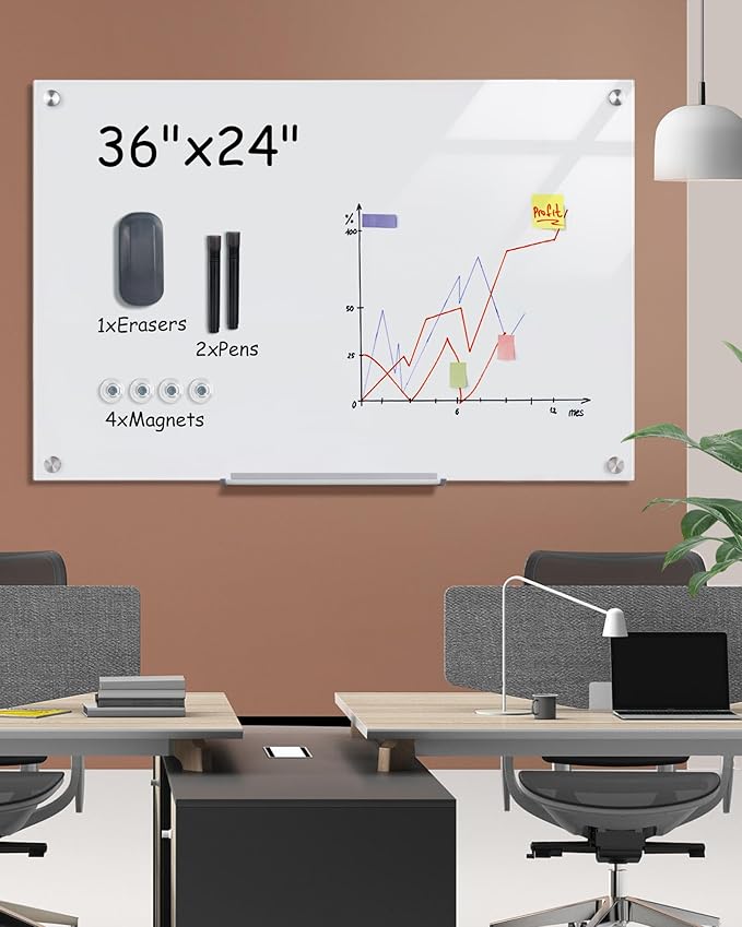 Mifuro Magnetic Glass Whiteboard，36"x24" Wall Mounted Frameless Dry Erase Board - Image 2