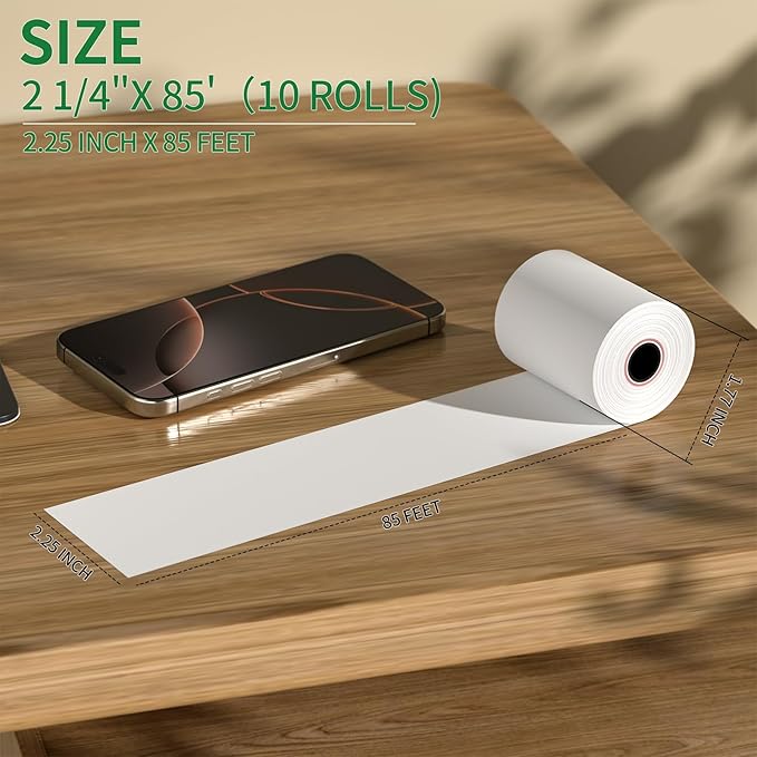 2 1/4" x 85' Thermal Receipt Paper Roll, Cash Register POS Thermal Paper - Image 2