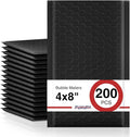 Fuxury Black Bubble Mailers 4x8" 200 Pack Waterproof Padded Envelopes Self Seal by Fuxury