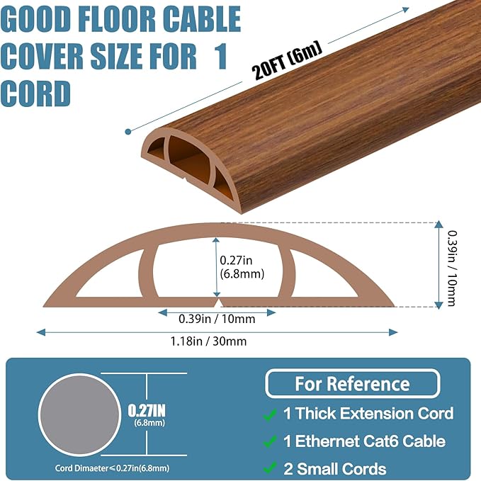 Floor Cord Covers for Wires 20FT Cable Hider Wire Cover Self Adhesive Cord - Image 2