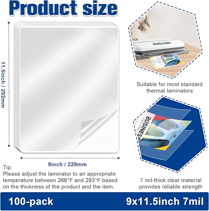 100 Pack 9x11.5inch 7mil Letter Size Laminating Sheets Thermal Laminating - Image 2