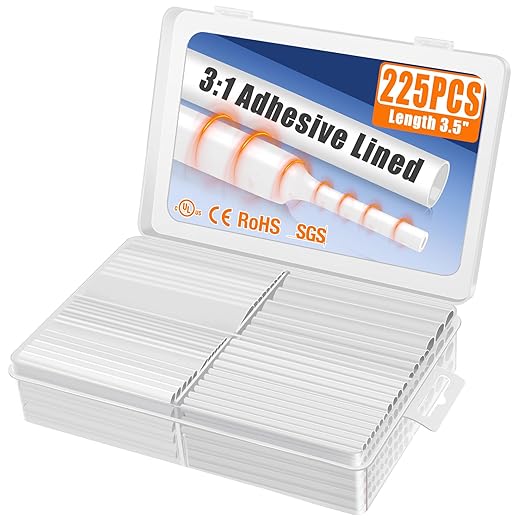 XHF UL Listed 225 Pcs 3:1 Waterproof White Heat Shrink Tubing Kit Marine Grade by XHF