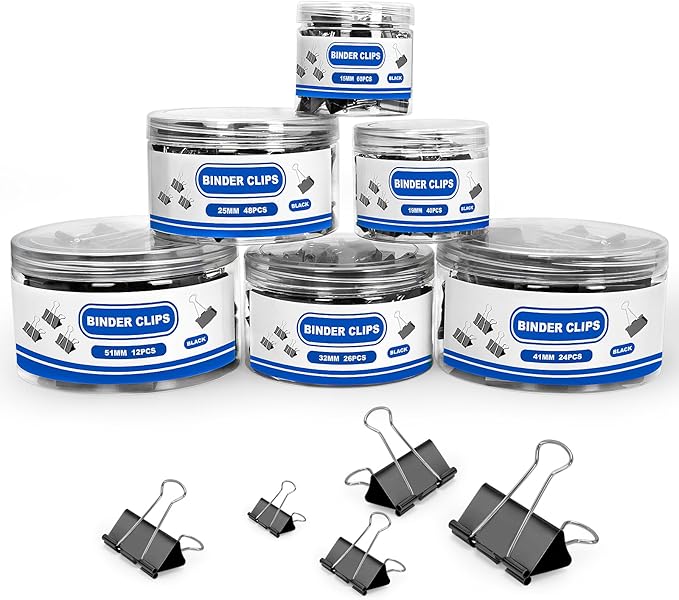 BainGesk 210 PCS Binder Clips Paper Clamps Assorted Sizes, X Large, Mini and by BainGeskFocusonToys