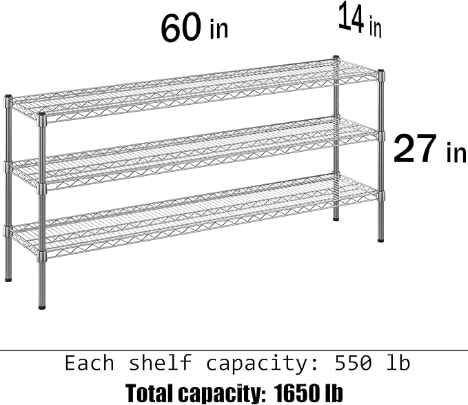 14" Deep x 60" Wide x 27" Height Wire Shelving Kit | 3-Tier | NSF Commercial - Image 3