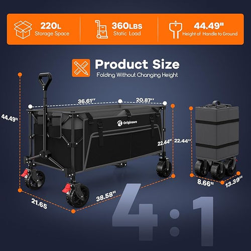 220L Collapsible Wagon Cart Foldable, Utility Carts - Image 2