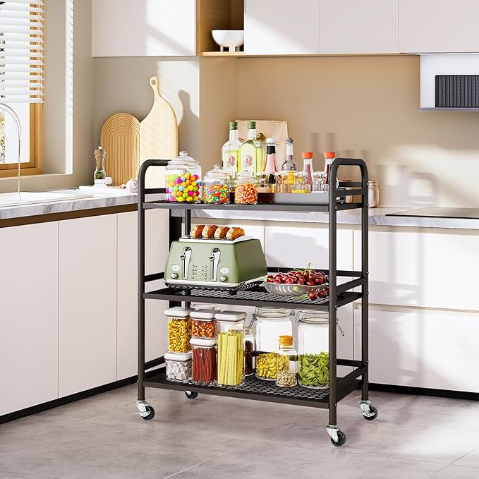 HDANI 3 Tier Metal Rolling Heavy Cart Supports 40 Lbs Per Tier, Mesh Rolling - Image 4