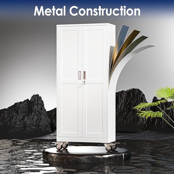 61" H Metal Garage Storage Cabinet, Rolling Tool Cabinet - Image 4