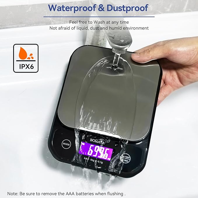 BOMATA Waterproof Kitchen Scale, 0.1g/0.01oz High Precision, USB Rechargeable - Image 3